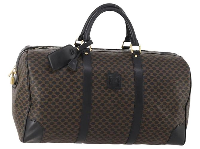 Céline CELINE Macadam Canvas Boston Bag PVC Leder Schwarz Gold Auth 180527A Golden