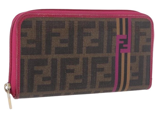FENDI Zucca Canvas Langgeldbörse PVC Schwarz Braun Auth 184235A