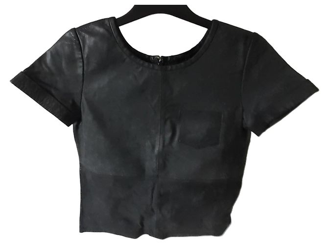 Maje Leder-Top in Schwarz