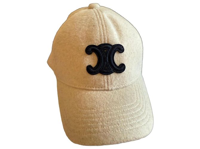 Céline Triomphe Wool Baseball Cap Beige