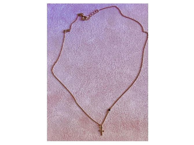 Autre Marque Collana Croce Placcata Oro Rosa con Pietra Nera D'oro