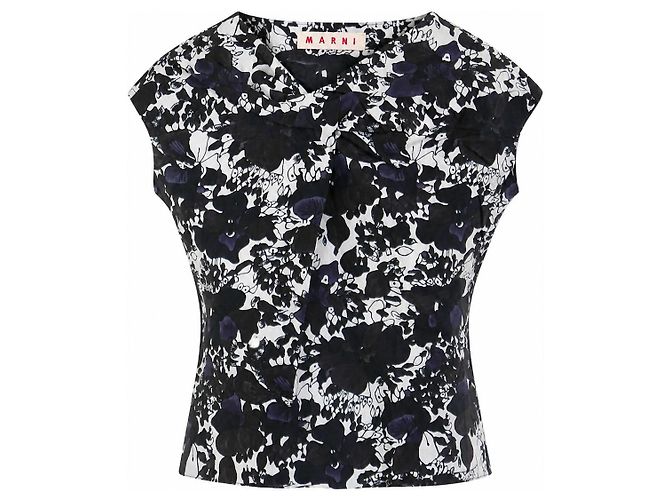 Marni Top in Cotone Stampa Floreale Primavera 2006 Nero Bianco