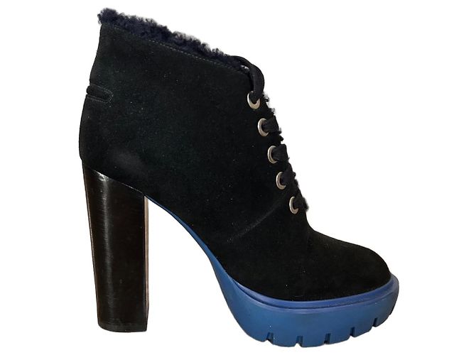 Kenzo Wildleder Schnürstiefeletten mit Pelzfutter Schwarz Blau