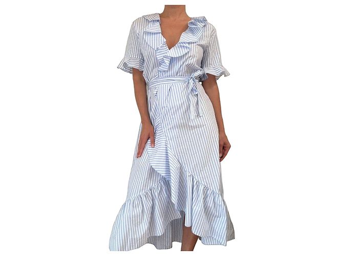 Autre Marque Vestido cruzado a rayas iBlues Blanco Azul