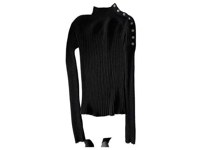 Pull Chanel noir en cachemire col roulé et boutons lions