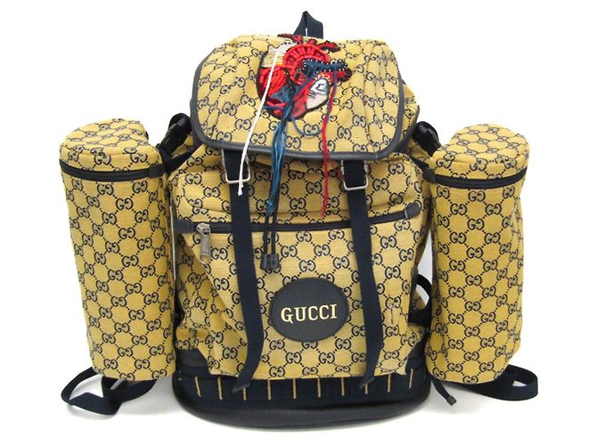 Sac à dos Gucci GG Canvas Heart Patch Jaune Bleu Marine