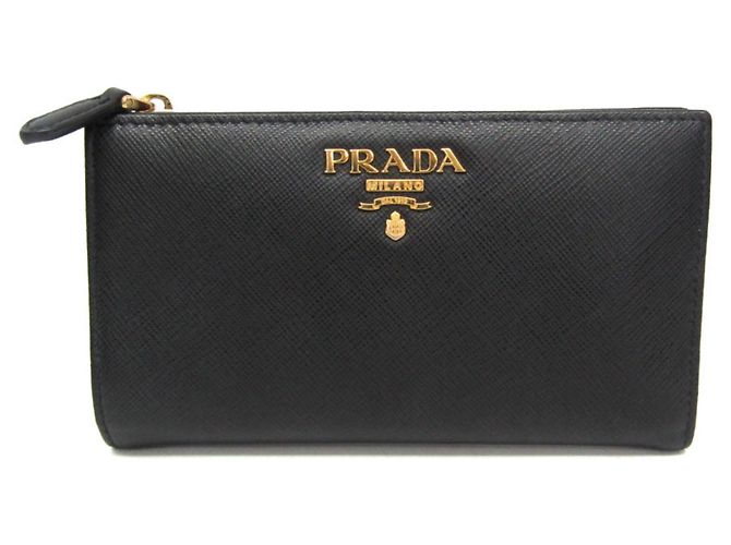 Prada Saffiano Triangle 1ML009 Women's Leather Middle Wallet Black