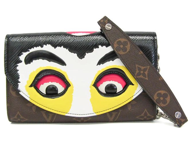 Bolsa de ombro Louis Vuitton Monogram Epi Pochette Kabuki Marrom Preto Branco