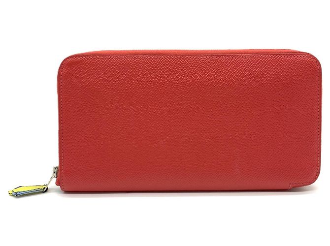 Hermès Cartera Hermes Azap Long en piel y seda roja