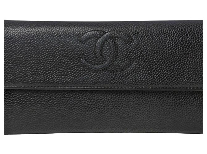 Chanel Black Caviar Leather Long Wallet