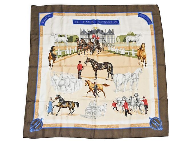 Sciarpa Carré 90 Hermès - Design Les Haras Nationaux Marrone Beige