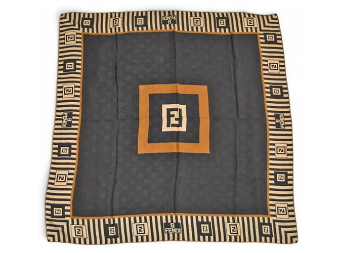 Zucca Sciarpa in seta Fendi beige e nera Nero