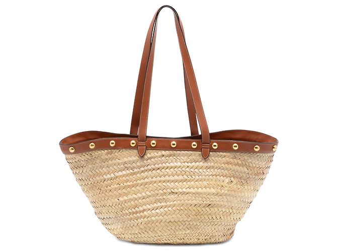 Céline Tote Panier in rafia classica con borchie Celine Beige Large
