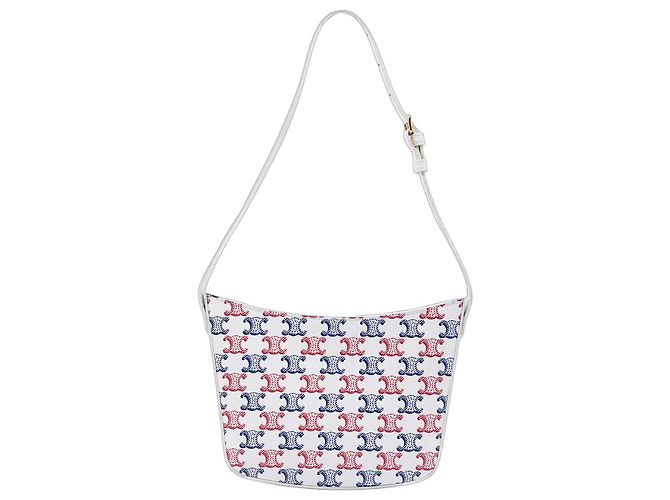 Céline Bolsa de ombro Croque em canvas revestido Triomphe branco Medium da Celine