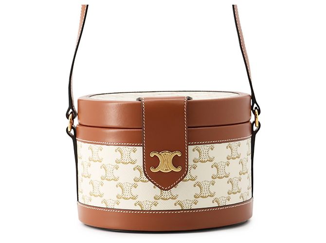 Céline Bolsa Celine Triomphe Tambour Medium Marrom Branco