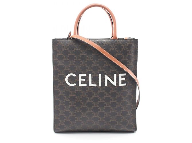 Céline Celine Small Vertical Cabas Triomphe Bolsa Tote 2-Way Marrom Preto