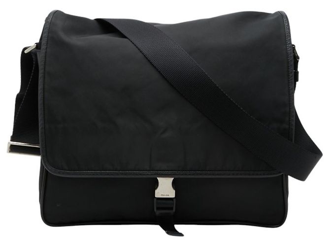 Borsa a tracolla messenger con placca logo Triangle Prada Nero
