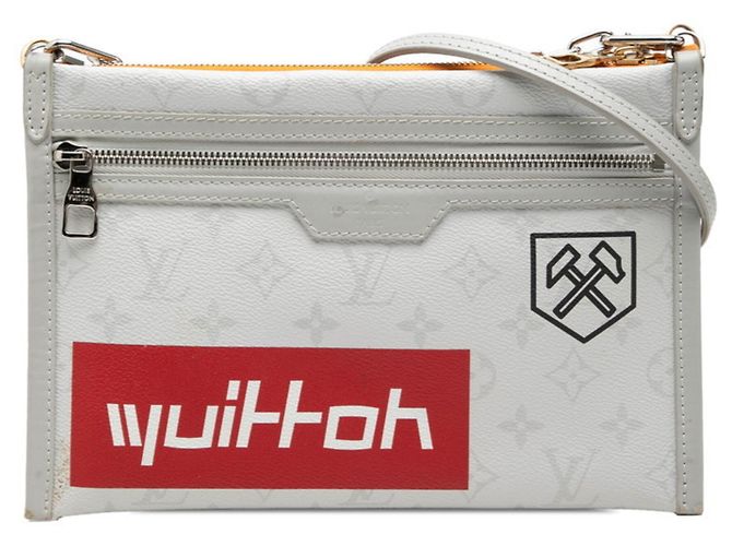 Louis Vuitton Monogram Flat Messenger Chain Shoulder Bag Orange Grey