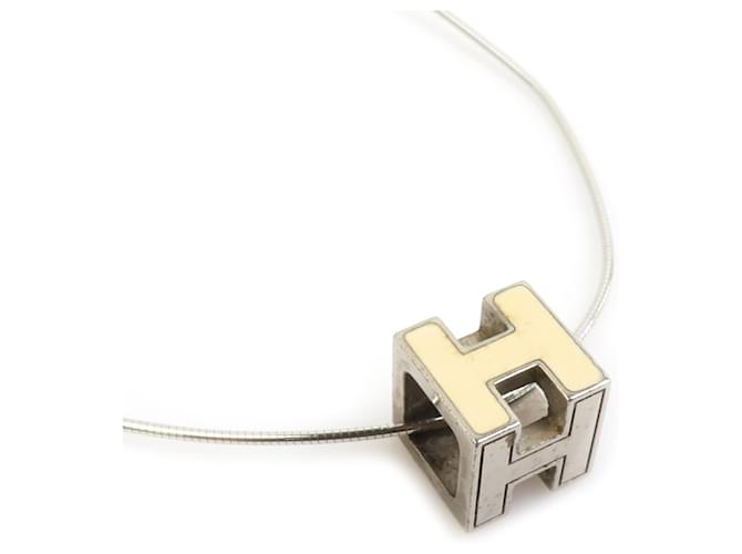 Hermès Colar Hermes H Cube Cage d'H em metal e esmalte Prata Fora de branco 