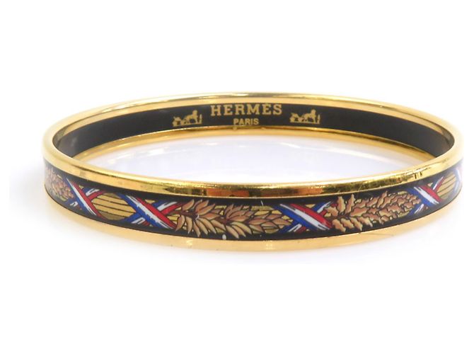 Hermès Bracciale rigido in smalto nero e oro Hermes D'oro
