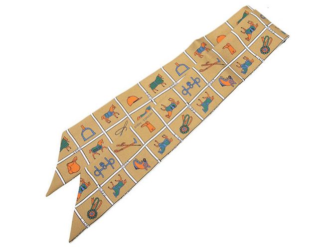 Hermès Sciarpa Twilly Hermes Horse Blanket Marrone