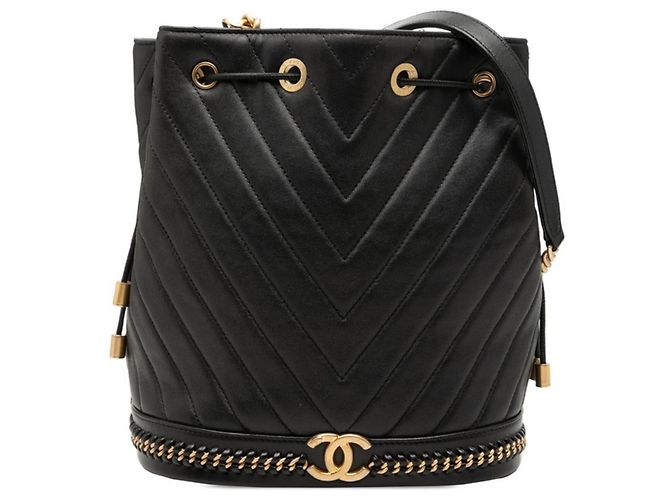 Bolso de Hombro Chanel Chevron V-stitch Coco Mark Chain Negro