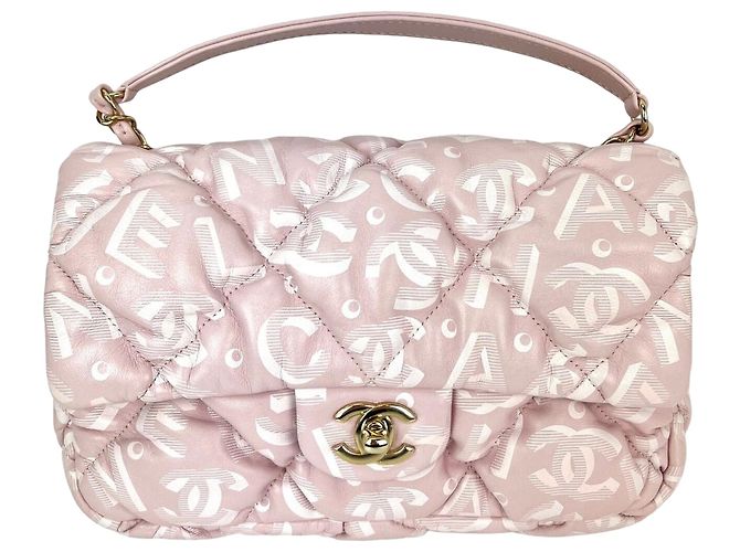 Bolso Chanel de piel de becerro estampada acolchada Medium Puffy Bubbly CC Rosa