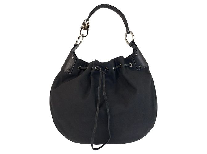 Borsa Hobo a Spalla in Nylon e Pelle Gucci Nero