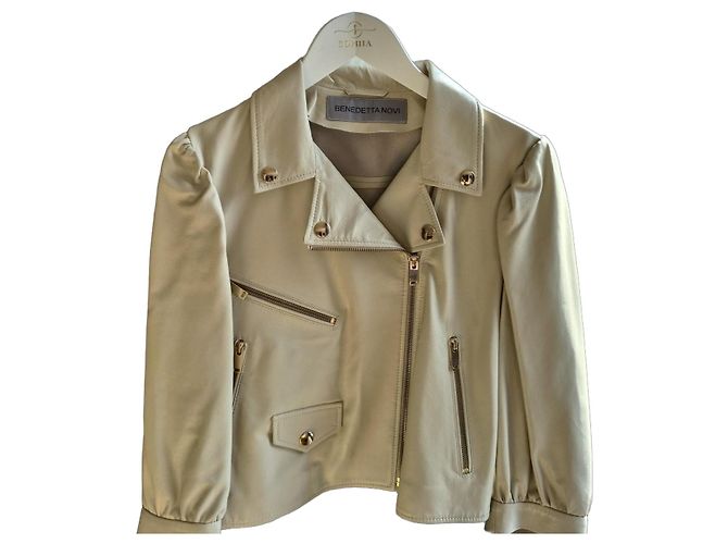 Autre Marque Benedetta Novi Beige Lederjacke Biker-Stil