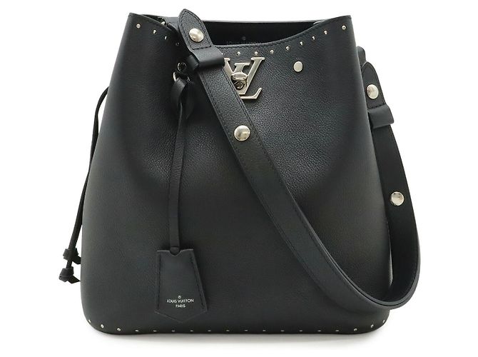 Bucket Borsa a tracolla a secchiello Louis Vuitton Lockme in pelle nera Nero