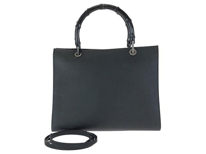 Bamboo Bolsa Tote Gucci em couro com alça de bambu Preto