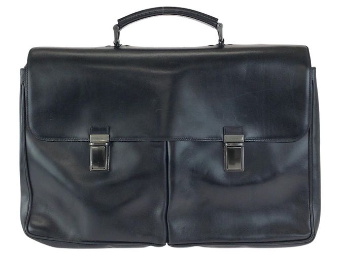 Pasta de couro preta Prada Bolsa de negócios Preto