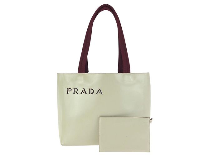 Tote Sac cabas à bandoulière en cuir avec logo Prada Marron Beige