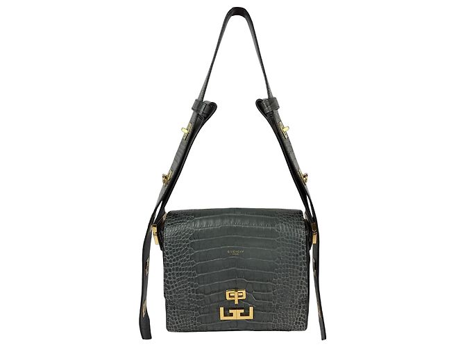 Bolso bandolera Eden Medium de cuero con relieve de cocodrilo gris tormenta Givenchy