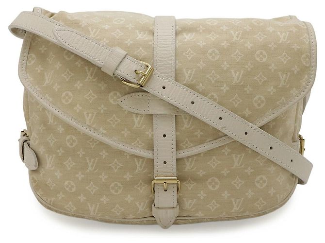 Bolsa de Ombro Louis Vuitton Monogram Mini Lin Saumur 30 Marrom Bege