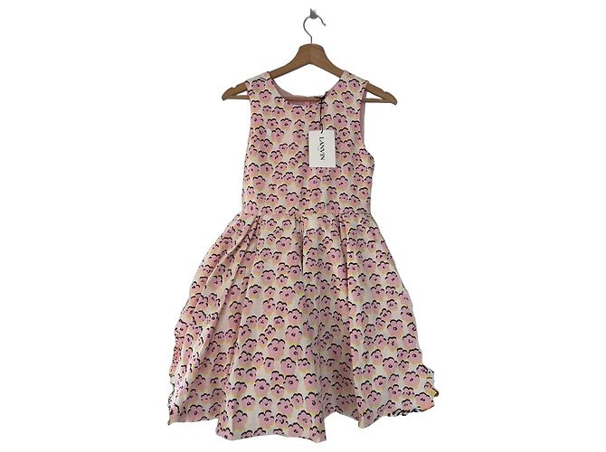 Lanvin Mädchen Blumenkleid in Rosa und Weiß Schwarz Pink Gelb