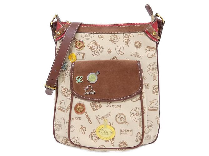 Borsa a tracolla Loewe Beige Marrone Rossa Tela Rosso
