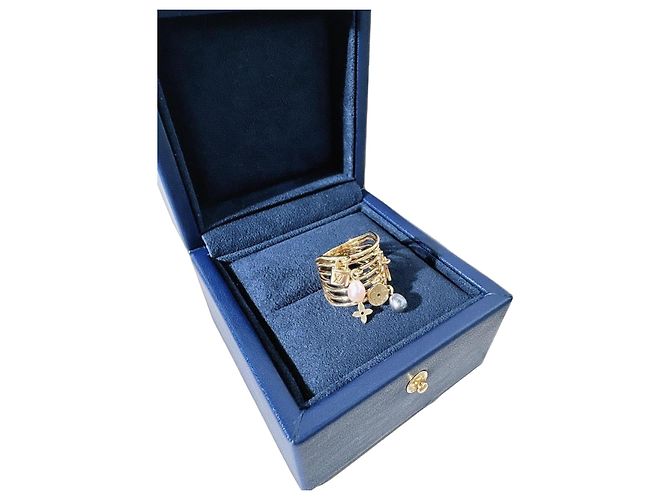 Louis Vuitton Antique Key Pearl Multi-Loop Ring Gelbgold Größe 53 Golden