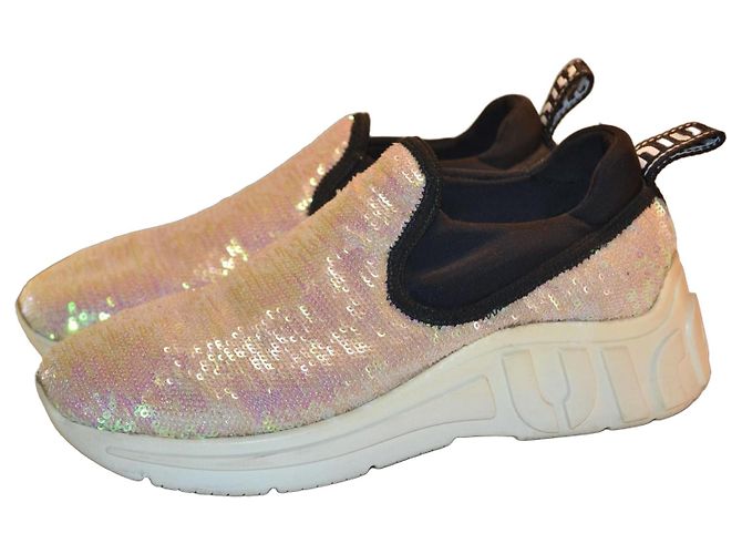 Miu Miu Sneaker mit Pailletten Pink Weiß Metallisch