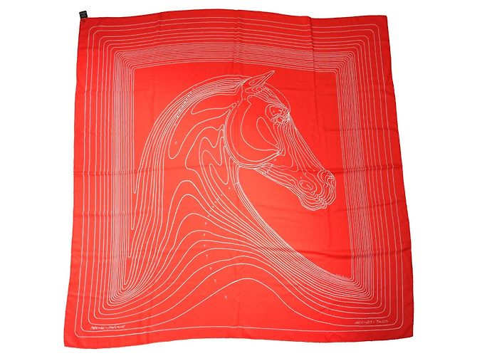 Hermès Sciarpa Hermes Pegase Paysage 140 cm Cachemire e seta sciarpa stola rossa Pegasus 56" AUC82786_0430 Rosso