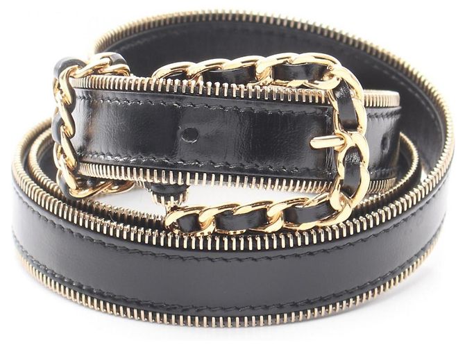 Chanel Coco Mark Ledergürtel Schwarz Golden 