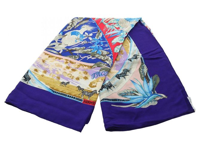 Hermès Sciarpa Hermes Carre Geant 140 Tropices Blu Multicolore