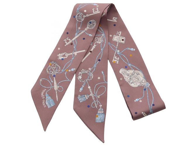 Hermès Sciarpa Twilly Les Cles a Pois Hermes Marrone Multicolore 