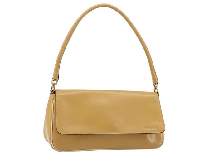 Bolsa de Ombro PRADA em Couro Bege Ouro Auth yk20464 Dourado