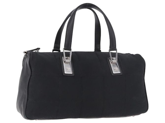 CHANEL Choco Bar Hand Bag Nylon Black Silver CC Auth 183944SAM Nero Argento
