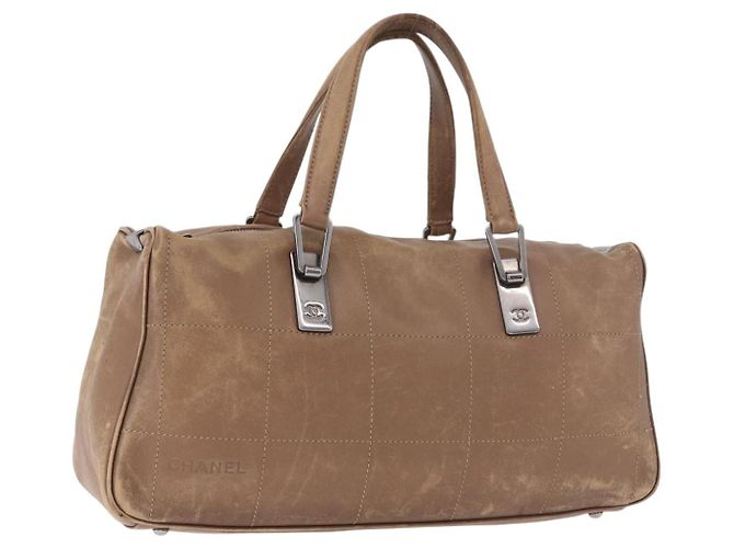 Bolsa CHANEL Choco Bar em pele de cordeiro marrom com CC prateado Autêntica 183856 Prata