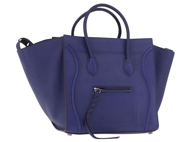 Céline CELINE Luggage Phantom Handtasche aus Leder Blau Silber Authentisch ep14638A