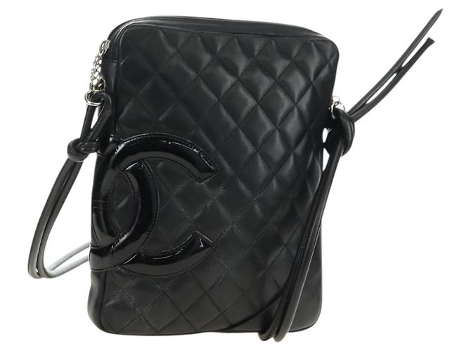 CHANEL Cambon Line Shoulder Bag Pelle Nera Argento CC Auth ka4610V Nero