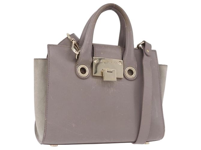 Bolsa Jimmy Choo de couro 2way Cinza Ouro Auth bs35431