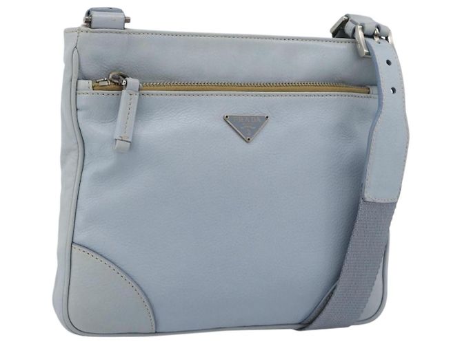 PRADA Shoulder Bag Leather Light Blue Silver Auth 183673A Silvery